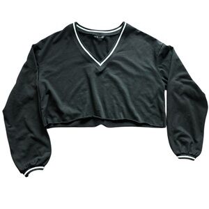 Black V Neck Cropped Top Extra Small